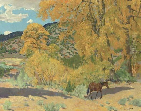 Autumn In Taos Canyon Oil Painting by Walter Ufer