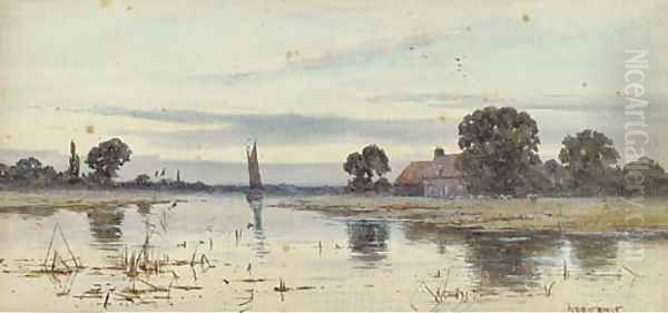 A wherry on the river at twilight Oil Painting by Robert Winter Fraser