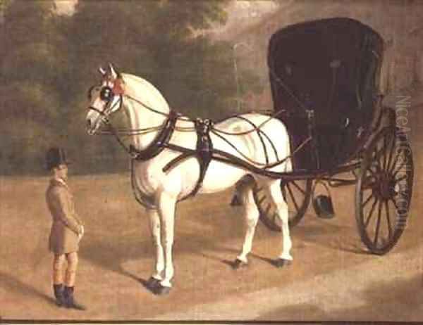 A Grey Horse and Cabriolet with Groom Oil Painting by E.M. Fox