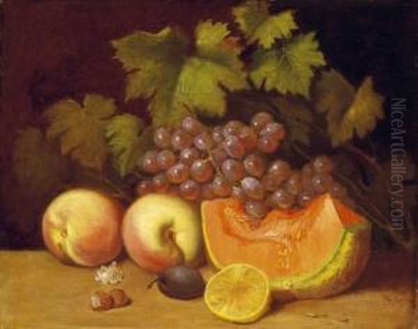 Still Life Of Fruit With Grapes And Melon Oil Painting by Ferenc Ujhazy