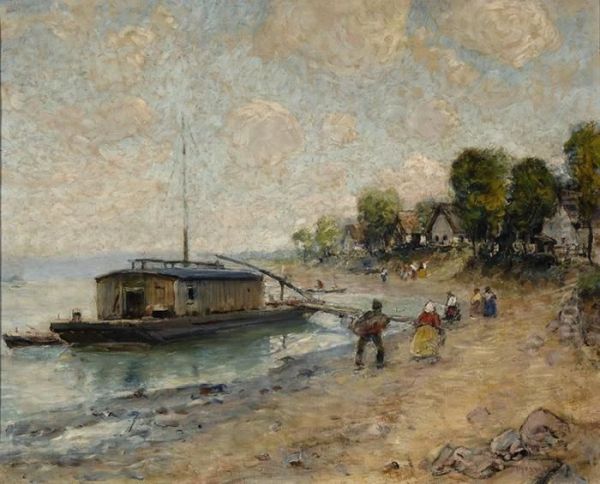 Activity Along The River Danube Oil Painting by Ignac Ujvary