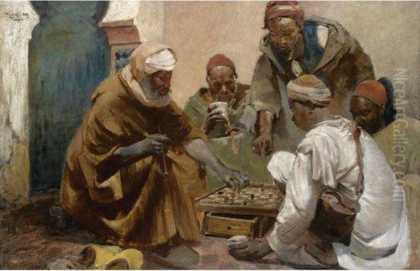 The Chess Game, Tangiers Oil Painting by Ignac Ujvary