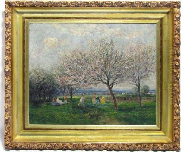 Springtime Orchard Frolic Oil Painting by Ignac Ujvary