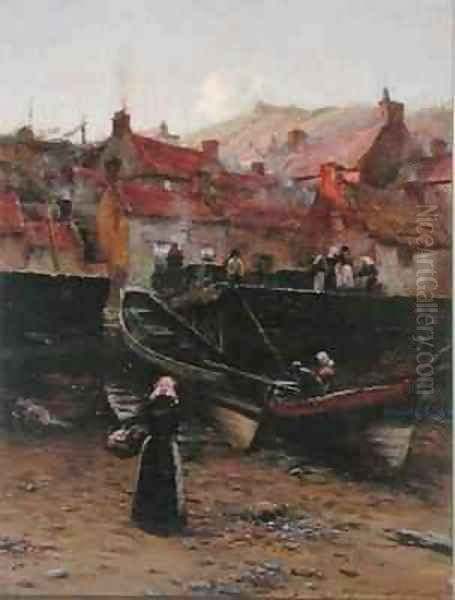 Quayside at Staithes Yorkshire Oil Painting by William Teulon Blandford Fletcher