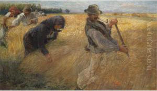 The Harvesters Oil Painting by Ignac Ujvary