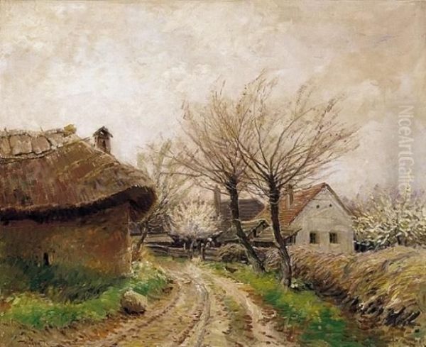 Spring Village End Oil Painting by Ignac Ujvary