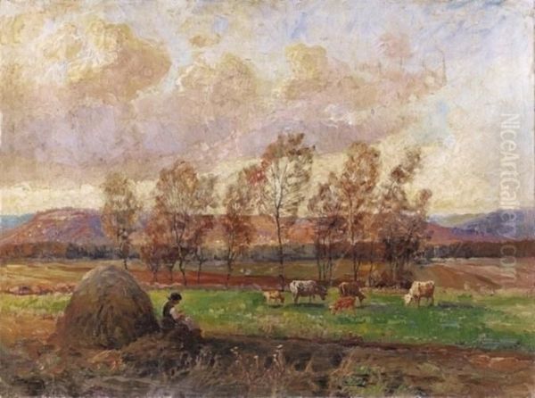 Afternoon In The Field Oil Painting by Ignac Ujvary