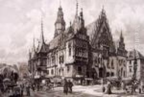 Das Rathaus Von Breslau Oil Painting by Hugo Ulbrich