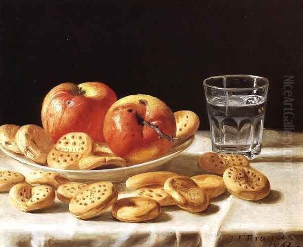 Still Life with Apples and Biscuits 1862 Oil Painting by John Francis