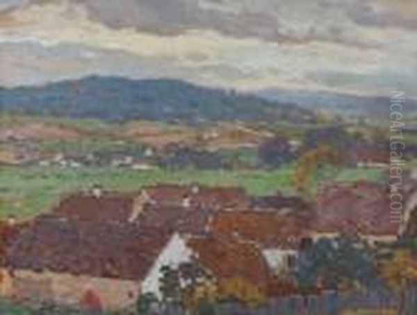 Panoramic View Of A Landscape Oil Painting by Josef Ullmann