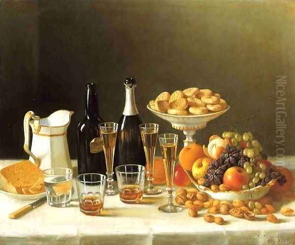 Wine, Cheese and Fruit 1857 Oil Painting by John Francis