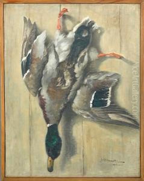 Still Life With A Duck Oil Painting by Julius Ullmann