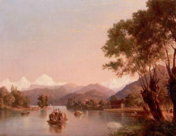 Thunersee Mit Blick Auf Eiger Oil Painting by Johann Jakob Ulrich