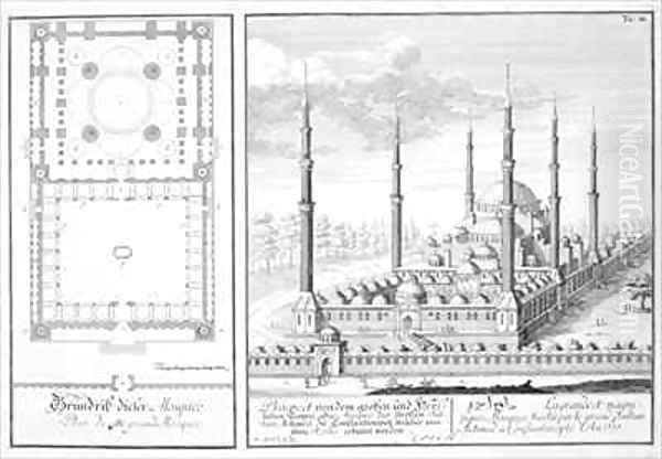 Plan and View of the Blue Mosque 1609-16 Oil Painting by Johann Bernhard Fischer von Erlach