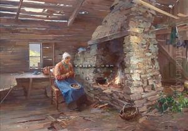 Kvinne I Interior Olje Pa Lerret Oil Painting by Even Ulving