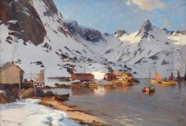 Fiskevaer I Lofoten Oil Painting by Even Ulving