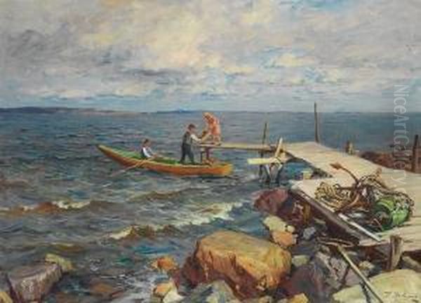 Ut A Fiske Oil Painting by Even Ulving