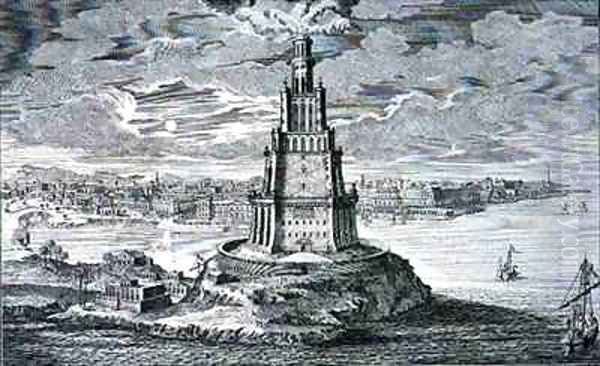 Lighthouse at Alexandria built by Ptolemy the Great Egypt Oil Painting by Johann Bernhard Fischer von Erlach