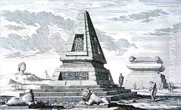 Pyramids marking the Tomb of King Sotis of Egypt found in the ruins of Heliopolis Oil Painting by Johann Bernhard Fischer von Erlach