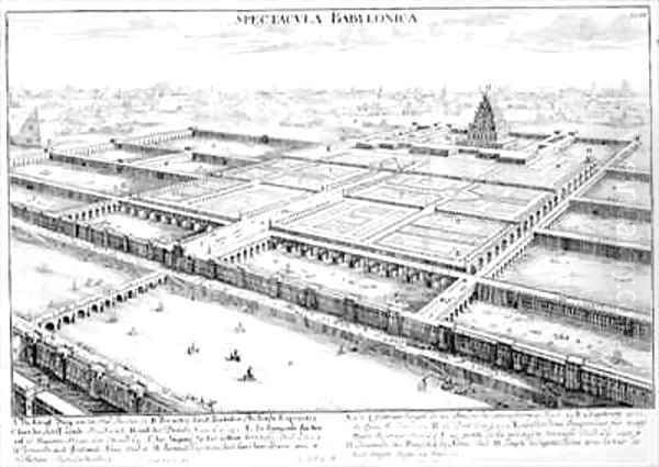 View of Ancient Babylon showing the Hanging Gardens and the Temple of Jupiter Belus Oil Painting by Johann Bernhard Fischer von Erlach