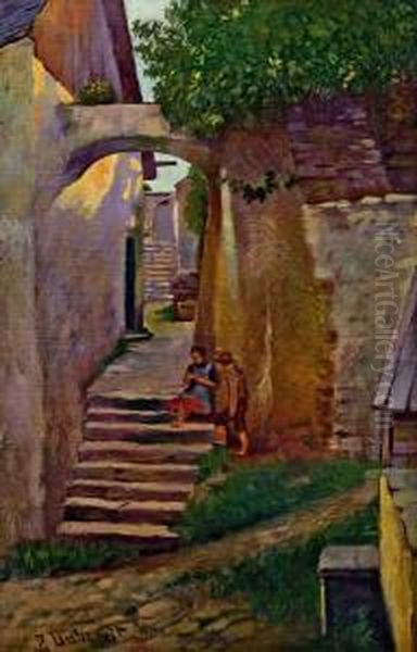 Gasse In Weissenkirchen Oil Painting by Paul Unbereit