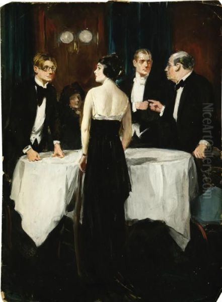 People At A Table Oil Painting by Clarence Frederick Underwood