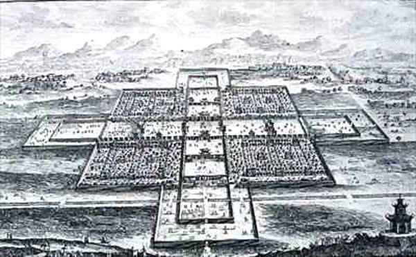 Perspective View of the Imperial Palace Peking China Oil Painting by Johann Bernhard Fischer von Erlach