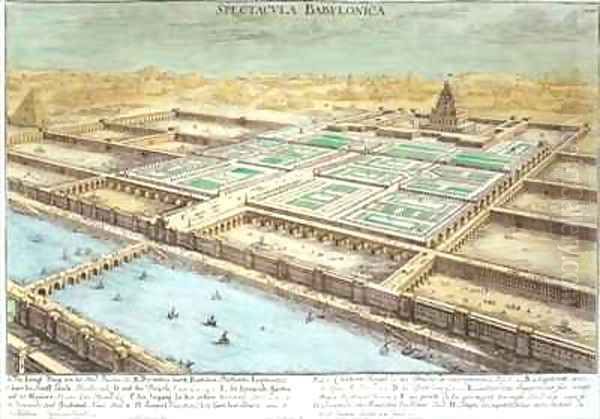 View of Ancient Babylon showing the Hanging Gardens and the Temple of Jupiter Belus 2 Oil Painting by Johann Bernhard Fischer von Erlach