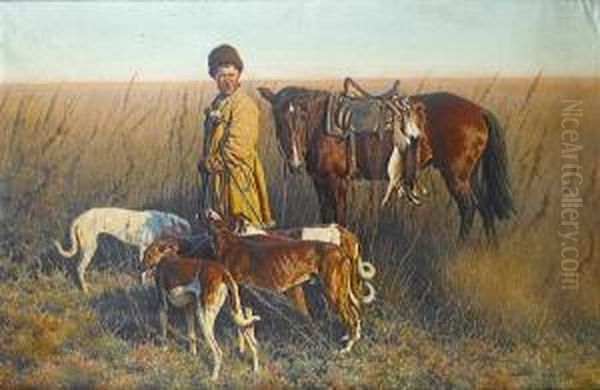 A Cossack And Hunting Dogs Oil Painting by Hugo Ungewitter