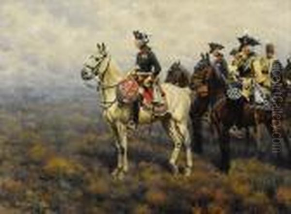 Frederick The Great Surveying The Field Of Battle Oil Painting by Hugo Ungewitter