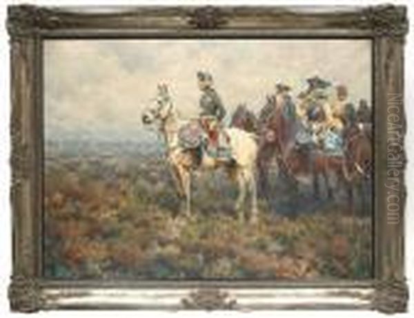 Friedrich The Great With His Generals On Horseback. Oil/canvas, Signed And Dated Oil Painting by Hugo Ungewitter