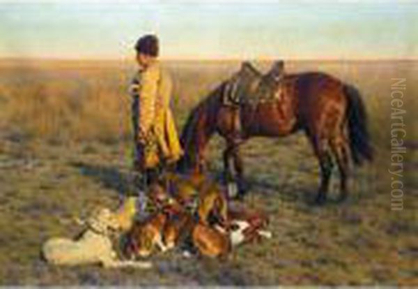 Steppenreiter (kossak Hunter And His Hounds) Oil Painting by Hugo Ungewitter