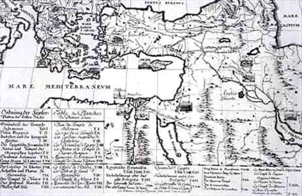 Map of Locations cited in the First Book of Entwurf einer historischen Architektur Oil Painting by Johann Bernhard Fischer von Erlach