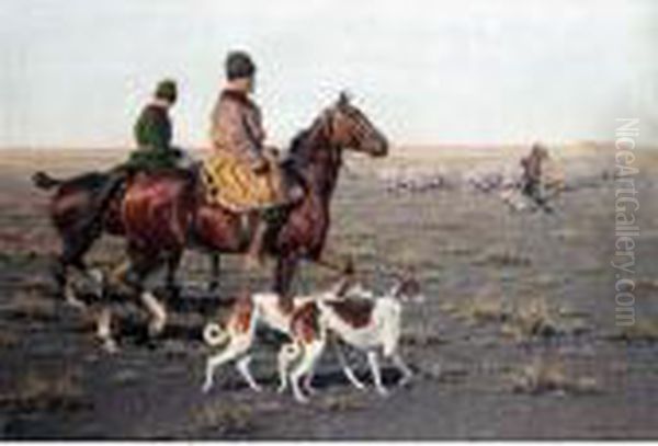 Hunters And A Shepherd On The Tundra Oil Painting by Hugo Ungewitter