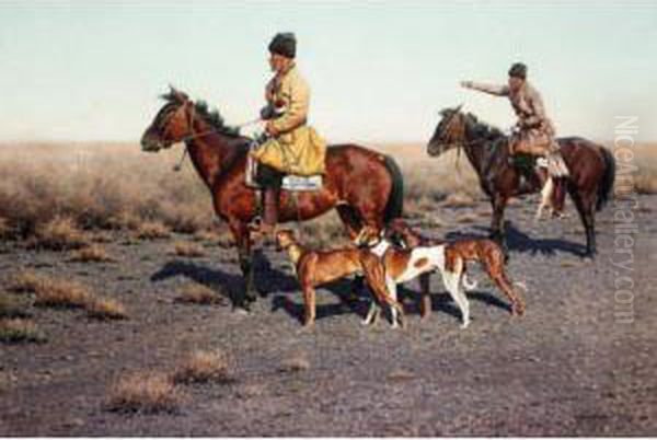 Hunting On The Steppes Oil Painting by Hugo Ungewitter