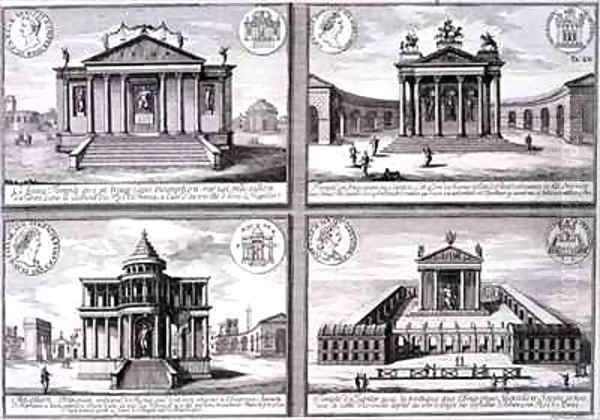 View of Four Temples taken from Roman Coins Oil Painting by Johann Bernhard Fischer von Erlach