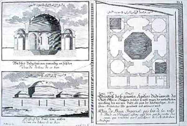 Plan Elevation and Cross Section of the Imperial Baths Budapest Hungary Oil Painting by Johann Bernhard Fischer von Erlach