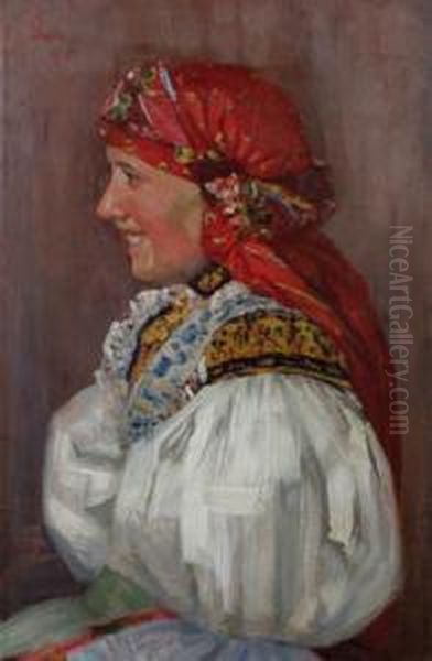 Folk Dress From Castkov Oil Painting by Joza Uprka