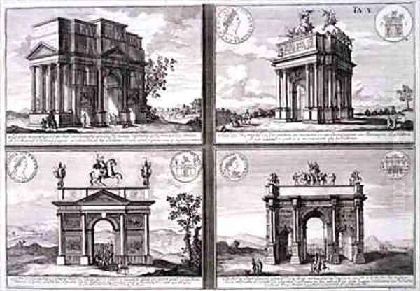 The Triumphal Arch of Catulus and Marius at Orange The Arch of Domitian the Arch of Drusus and the Arch of Septimus Severus Oil Painting by Johann Bernhard Fischer von Erlach