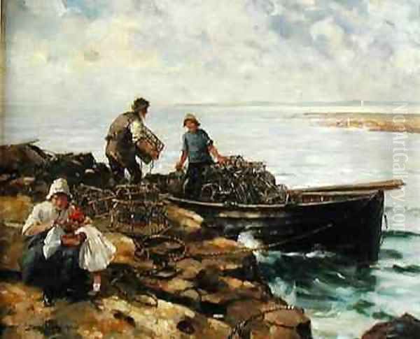 Loading Lobster Pots Oil Painting by David Fulton