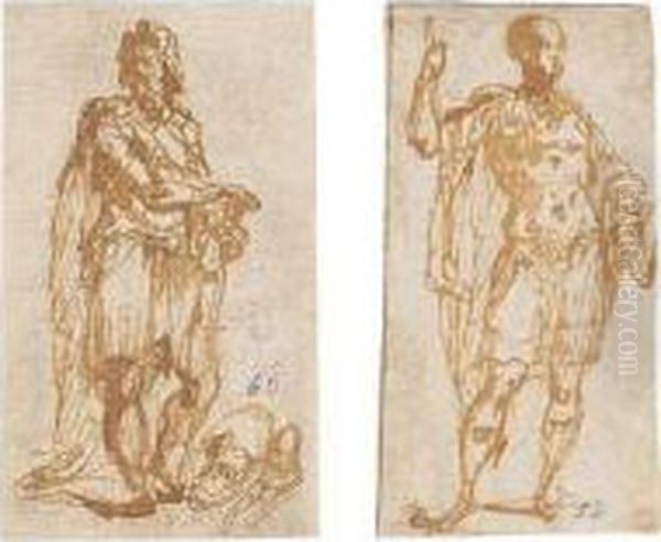 Two Studies Of Standing Roman Soldiers Oil Painting by Carlo Urbino