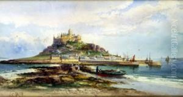 Mending The Nets, Saint Michael Mount Oil Painting by John Clarkson Uren