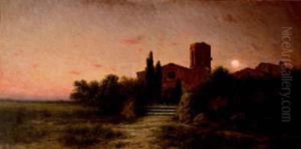 Paisaje Con Iglesia Oil Painting by Modesto Urgell y Inglada