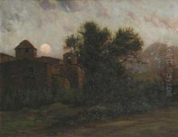 Paisaje Al Atardecer Oil Painting by Modesto Urgell y Inglada