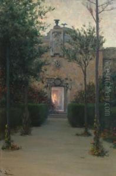 Jardin Al Atardecer Oil Painting by Modesto Urgell y Inglada