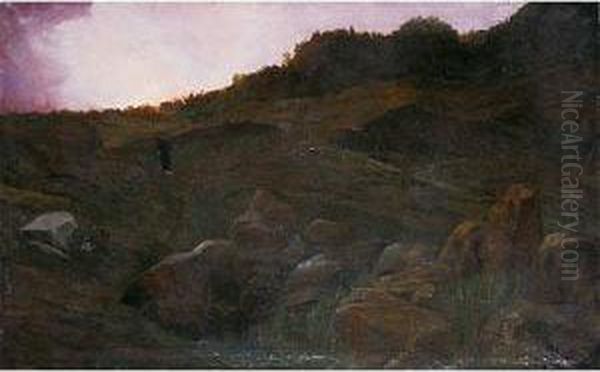 Paisaje Al Atardecer Oil Painting by Modesto Urgell y Inglada