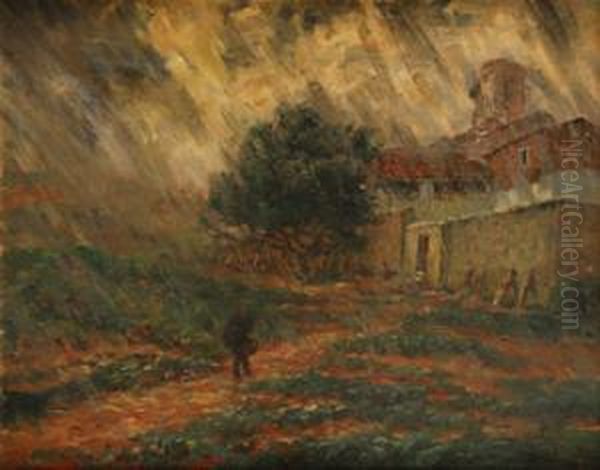 Paisaje Lluvioso Oil Painting by Modesto Urgell y Inglada