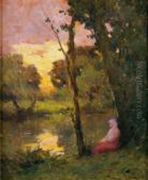 Joven Ante Un Lago Oil Painting by Modesto Urgell y Inglada