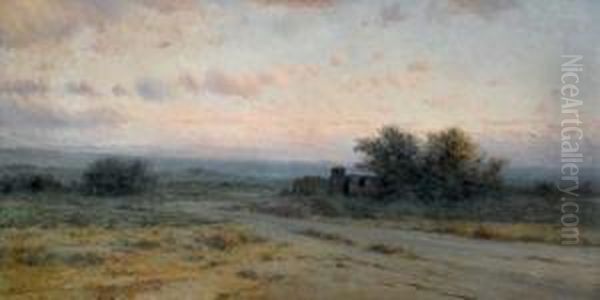 Atardecer En La Llanura (sunset Over The Plain) Oil Painting by Modesto Urgell y Inglada