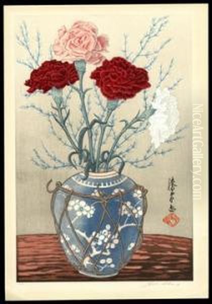 Carnations In A Vase by Yoshijiro Urushibara